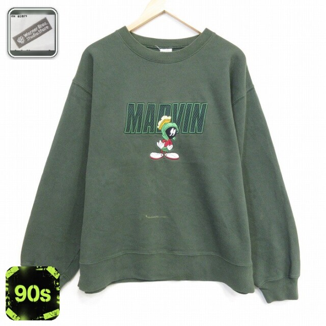 【20%OFF】ルーニーテューンズ 90s 長袖スウェット マービンザマーシャン刺繍 グリーン メンズXL相当 | 古着