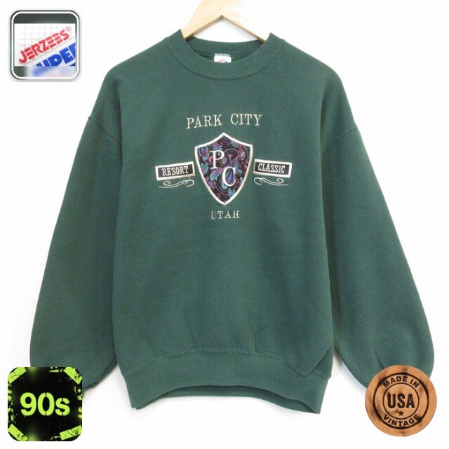 【20%OFF】90s 長袖スウェット PC刺繍 グリーン メンズL相当 | 古着
