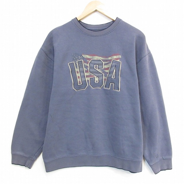 長袖スウェット USAロゴ刺繍 ネイビー メンズL相当 | 古着
