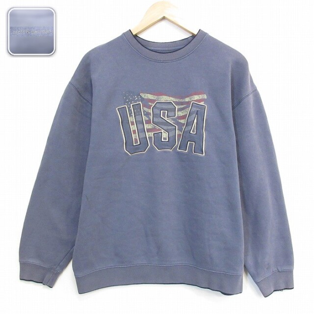 【20%OFF】長袖スウェット USAロゴ刺繍 ネイビー メンズL相当 | 古着