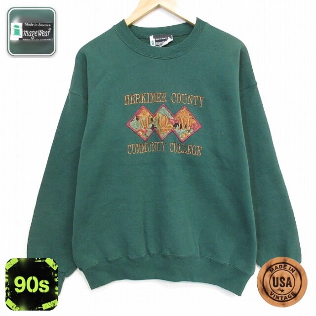 【20%OFF】90s 長袖スウェット MOM刺繍 グリーン メンズL相当 | 古着