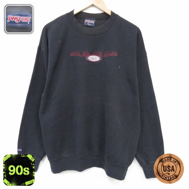 【20%OFF】ジャンスポーツ 90s 長袖スウェット SRJC刺繍 ブラック メンズXL相当 | 古着