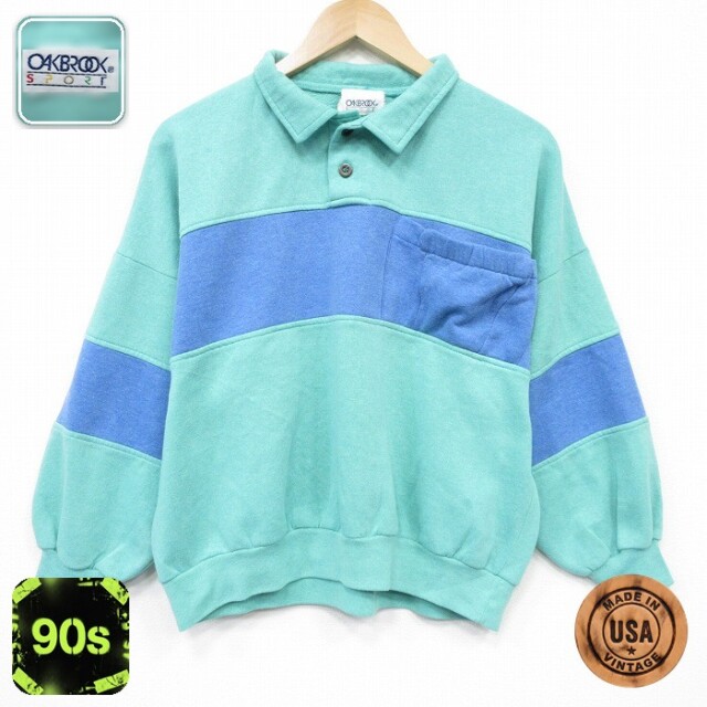 【20%OFF】90s 長袖スウェット ツートンカラー ライトブルー メンズXL相当 | 古着
