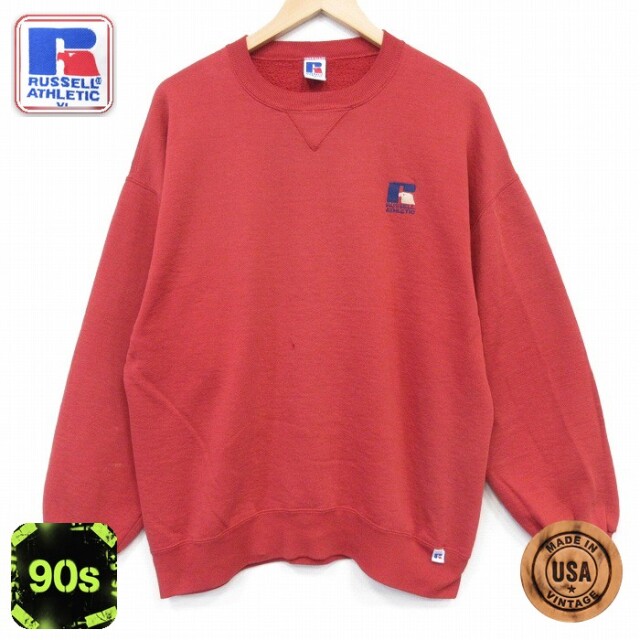 【20%OFF】ラッセル 90s 長袖スウェット ワンポイントロゴ レッド メンズXL相当 | 古着