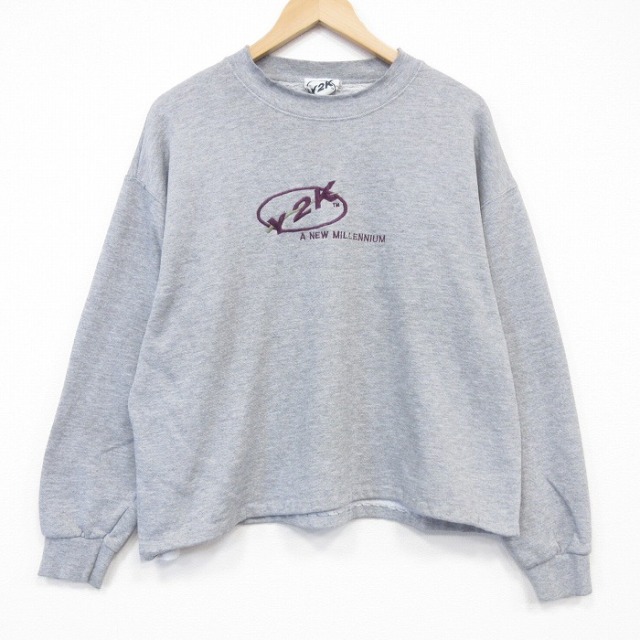 90s 長袖スウェット Y2K刺繍 グレー メンズXL相当 | 古着