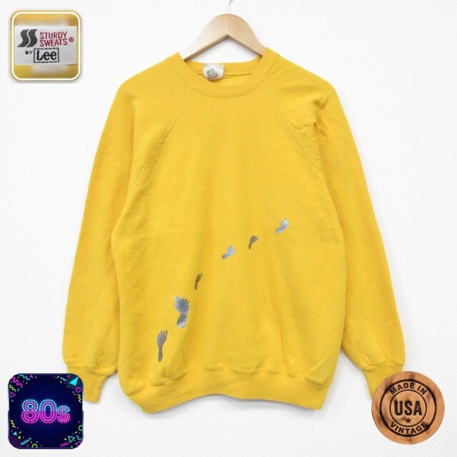 【20%OFF】リー 80s 長袖スウェット 足跡ラグラン イエロー メンズL相当 | 古着