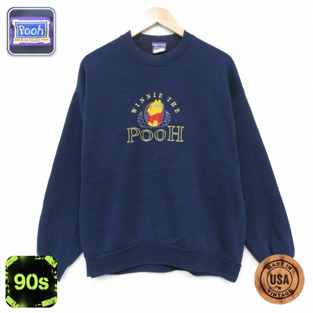 【20%OFF】ディズニー 90s 長袖スウェット くまのプーさん ネイビー メンズL相当 | 古着