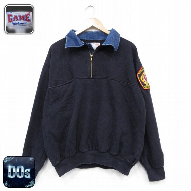【20%OFF】00s ハーフジップスウェット ヒジ当て ブラック メンズXL相当 | 古着