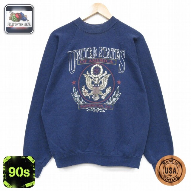【20%OFF】フルーツオブザルーム 90s 長袖スウェット ワシントンDC ネイビー メンズL相当 | 古着