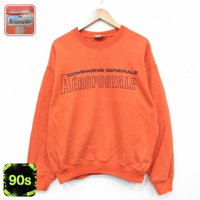 【20%OFF】エアロポステール 90s 長袖スウェット ビッグロゴ オレンジ メンズXL相当 | 古着