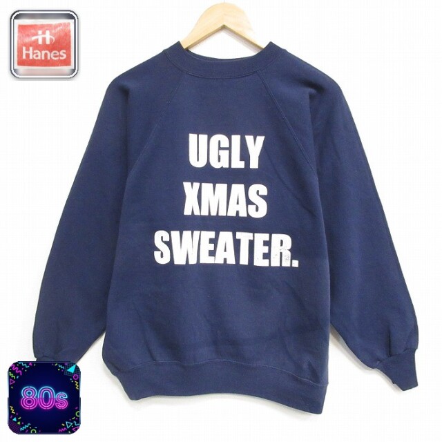 【20%OFF】ヘインズ 80s 長袖スウェット UGLY ラグラン ネイビー メンズM相当 | 古着