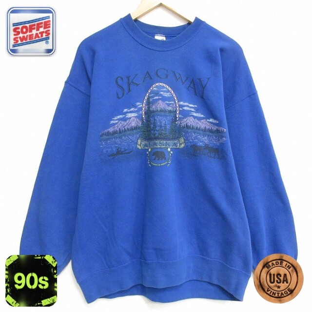【20%OFF】90s 長袖スウェット アラスカクマ ブルー メンズXL相当 | 古着