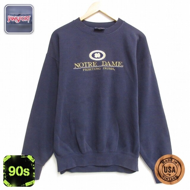 【20%OFF】ノートルダム 90s 長袖スウェット 刺繍 ネイビー メンズXL相当 | 古着