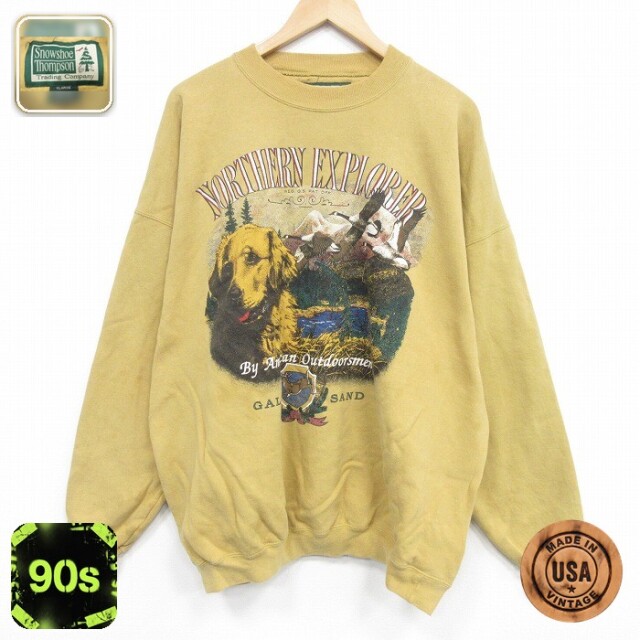 【20%OFF】90s 長袖スウェット 犬 ベージュ メンズXL相当 | 古着