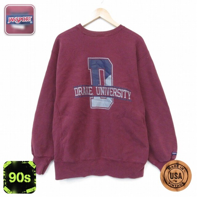 【20%OFF】ジャンスポーツ 90s 長袖スウェット DRAKE カレッジ バーガンディ メンズXL相当 | 古着