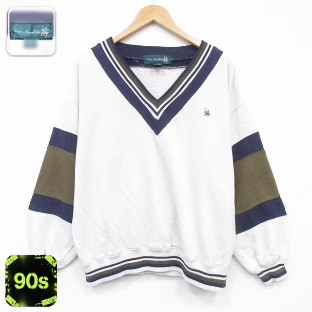【20%OFF】90s 長袖スウェット ワンポイントロゴ ホワイト メンズXL相当 | 古着
