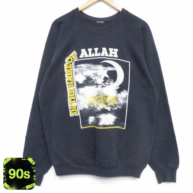 【20%OFF】90s ラグランスウェット ALLAH ブラック メンズXL相当 | 古着