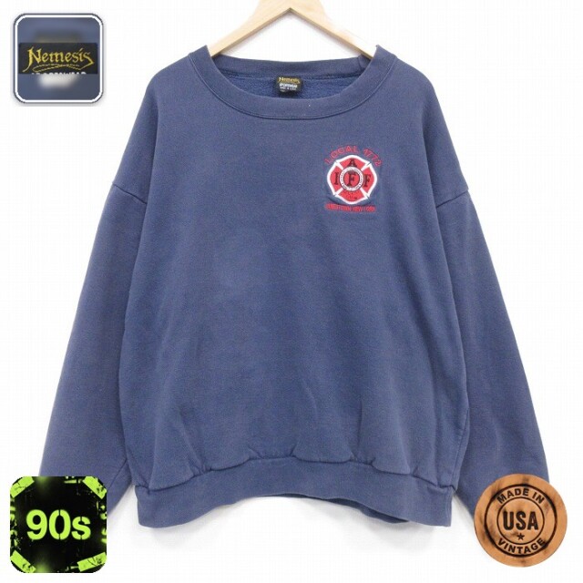 【20%OFF】90s 長袖スウェット 消防署 ネイビー メンズXL相当 | 古着
