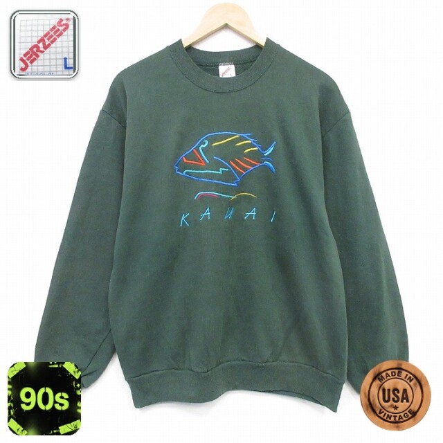 【20%OFF】90s 長袖スウェット 魚 グリーン メンズM相当 | 古着