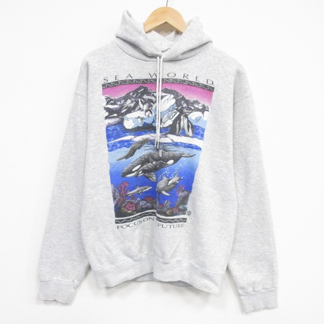 TULTEX 90s 長袖スウェットパーカー シャチ グレー メンズL相当 | 古着