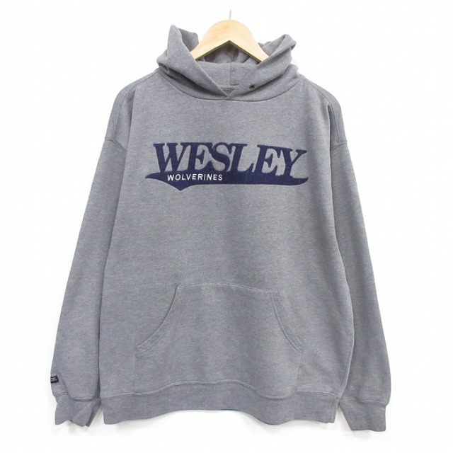 ジャンスポーツ 00s 長袖パーカー WESLEY刺繍 グレー メンズXL相当 | 古着