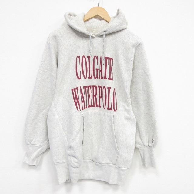 XL★古着 長袖 スウェット パーカー メンズ 90年代 90s COLGATE リバースタイプ USA製 グレー 霜降り 26jun01