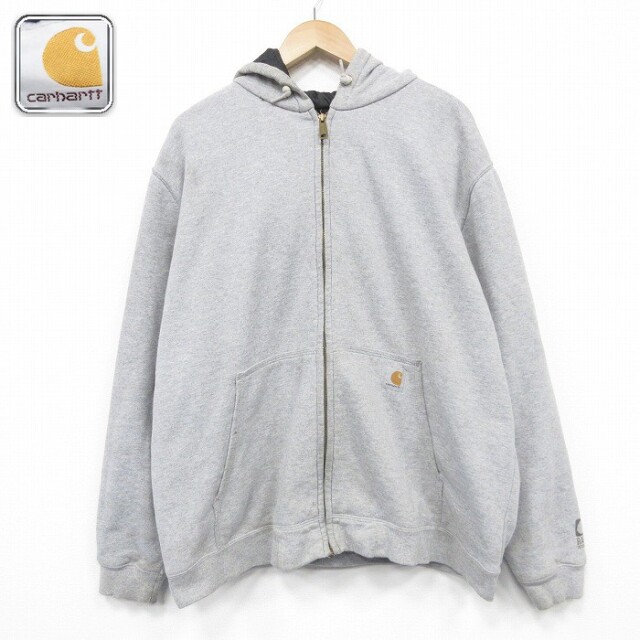 【20%OFF】グレー霜降り長袖フルジップスウェット 内側キルティング メンズXL相当 | 古着