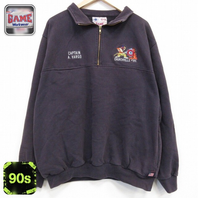 【20%OFF】90s ハーフジップスウェット ファイヤーレスキュー ブラック メンズXL相当 | 古着