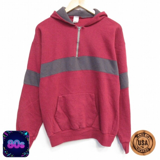 【20%OFF】80s ハーフジップスウェット バーガンディ メンズL相当 | 古着