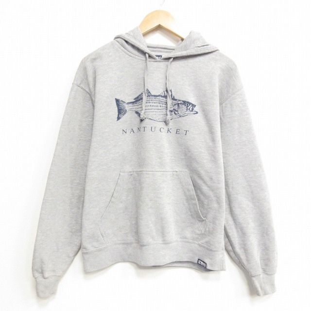 長袖スウェットパーカー 魚 グレー メンズL相当 | 古着