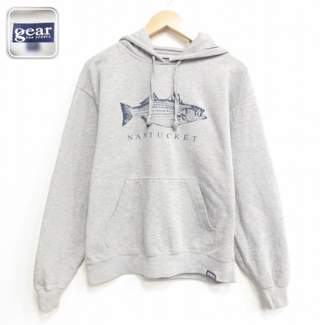 【20%OFF】長袖スウェットパーカー 魚 グレー メンズL相当 | 古着