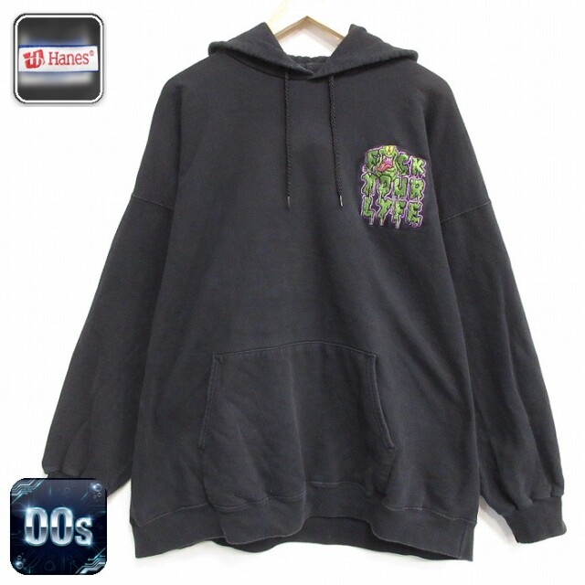 【20%OFF】ヘインズ 00s 長袖パーカー ゴースト ブラック メンズXL相当 | 古着