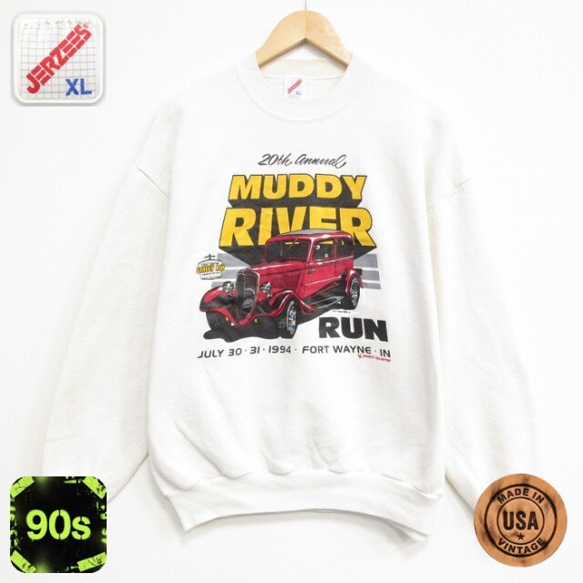 【20%OFF】ジャージーズ 90s 長袖スウェット ホットロッド ホワイト メンズXL相当 | 古着