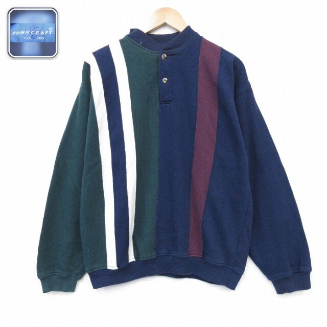 【20%OFF】タウンクラフト 90s 長袖スウェット マルチカラー ネイビー メンズL相当 | 古着