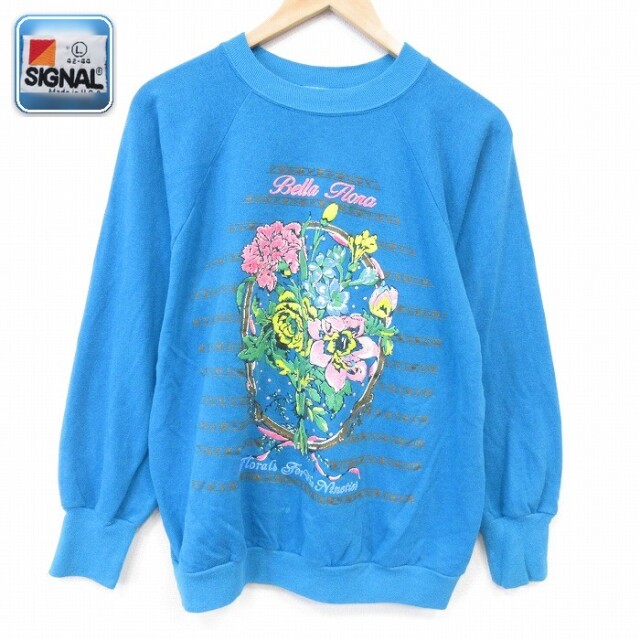 【20%OFF】SIGNAL 80s ラグランスウェット 花 ブルー メンズL相当 | 古着