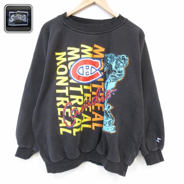 【20%OFF】90s ラグランスウェット モントリオールカナディアンズ ブラック メンズXL相当 | 古着