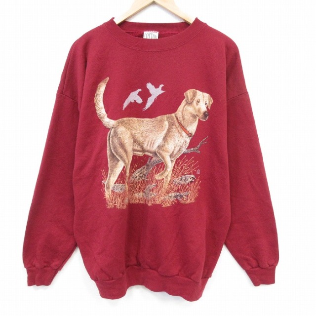 古着通販 XL☆古着 長袖 スウェット メンズ 90年代 90s 犬 クルー