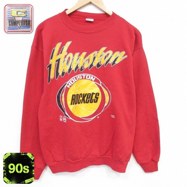 【20%OFF】NBA ヒューストンロケッツ 90s 長袖スウェット バスケットボール レッド メンズM相当 | 古着