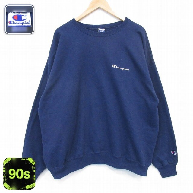 【20%OFF】90s 長袖スウェット ワンポイントロゴ ネイビー メンズXL相当 | 古着