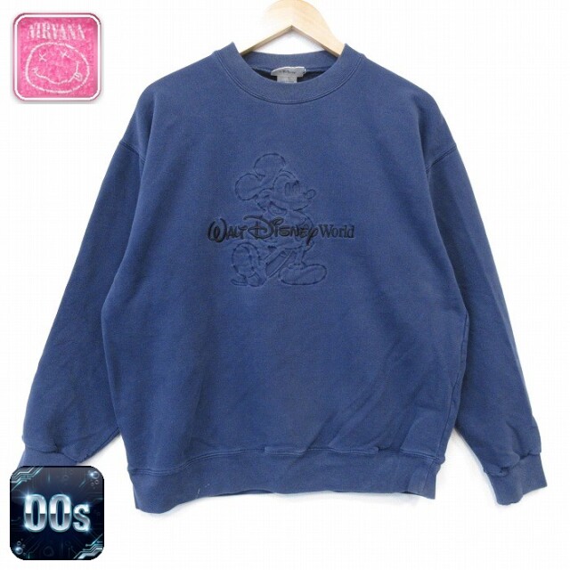 【20%OFF】ディズニー 00s 長袖スウェット ミッキー刺繍 ネイビー メンズL相当 | 古着
