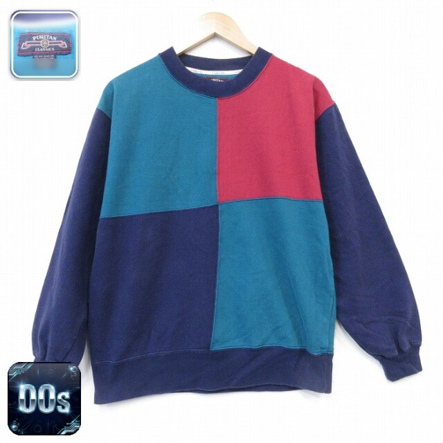 【20%OFF】ピューリタン 00s 長袖スウェット マルチカラー ネイビー メンズL相当 | 古着