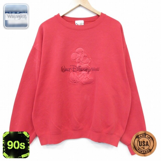 【20%OFF】ディズニー 90s 長袖スウェット ミッキー刺繍 レッド メンズXL相当 | 古着
