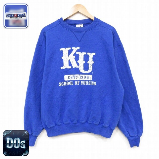 【20%OFF】00s 長袖スウェット カンザスジェイホークス ブルー メンズL相当 | 古着