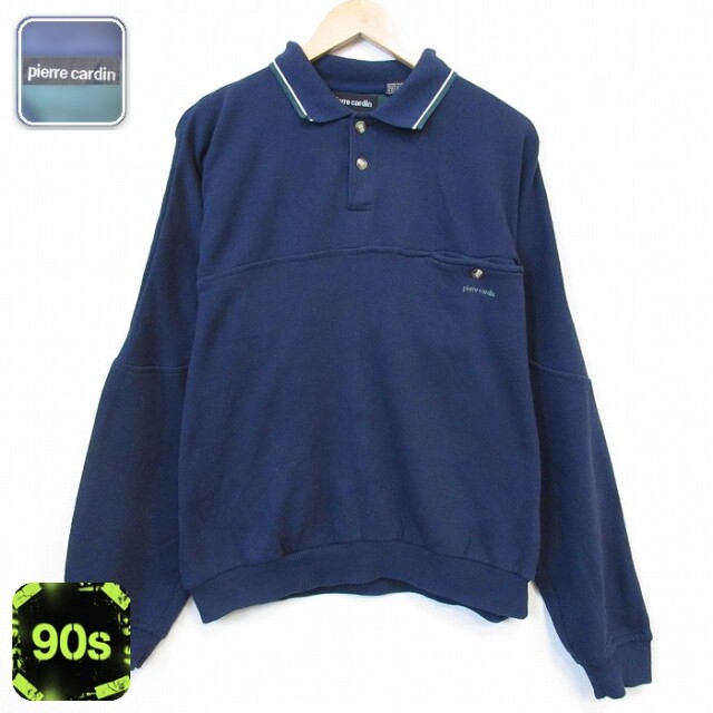 【20%OFF】ピエールカルダン 90s 長袖スウェット ワンポイントロゴ ネイビー メンズXL相当 | 古着