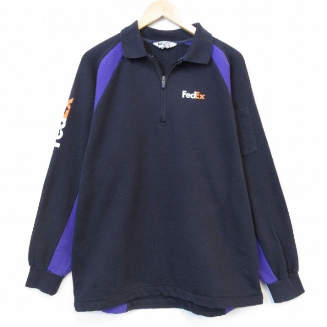 ハーフジップスウェット FedEx ブラック メンズXL相当 | 古着