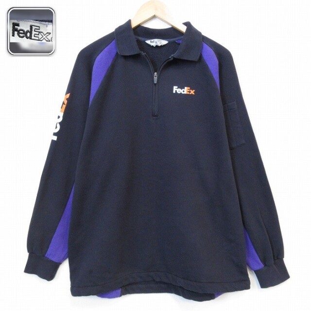 【20%OFF】ハーフジップスウェット FedEx ブラック メンズXL相当 | 古着