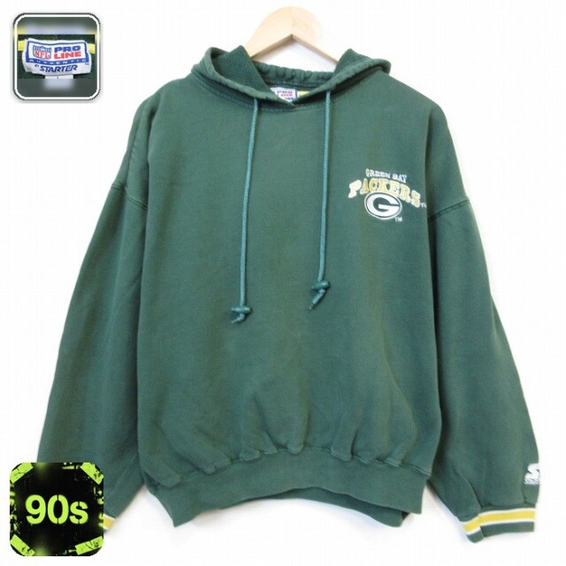 【20%OFF】スターター 90s 長袖パーカー NFL グリーンベイペッカーズ グリーン メンズXL相当 | 古着
