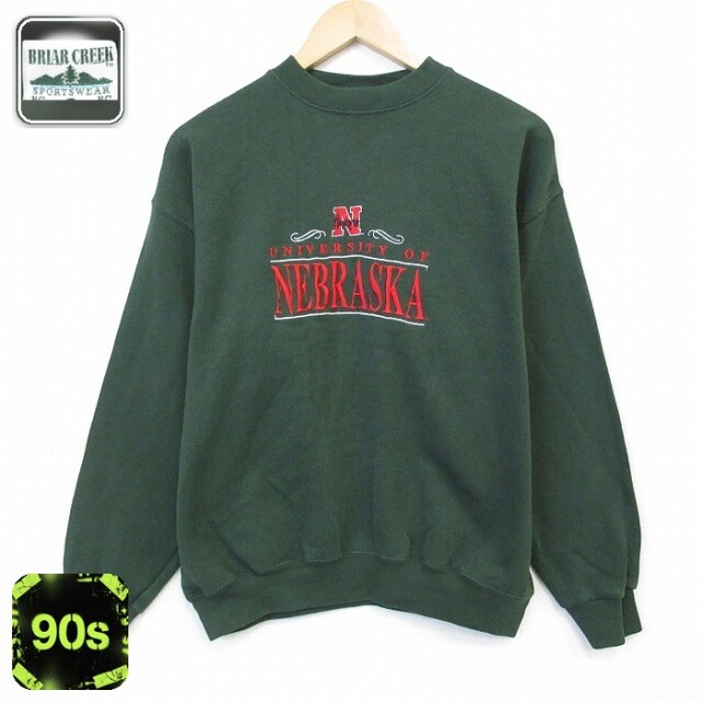 【20%OFF】90s 長袖スウェット ネブラスカ刺繍 グリーン メンズL相当 | 古着