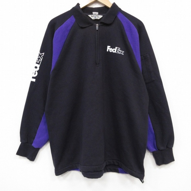 ハーフジップスウェット FedEx ブラック メンズXL相当 | 古着