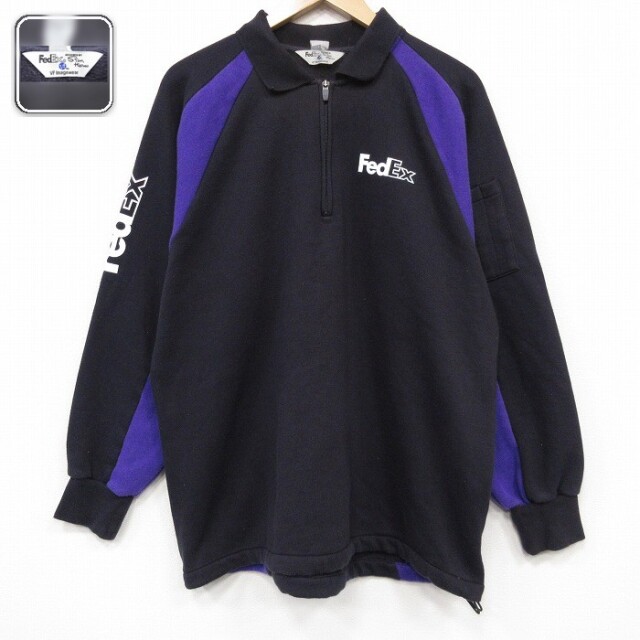 ハーフジップスウェット FedEx ブラック メンズXL相当 | 古着